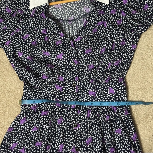 Maje Romper Black White Purple Print Button Front Collar Pockets One Piece Short - Picture 9 of 16